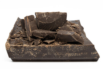 dark chocolate chunks isolated on white background