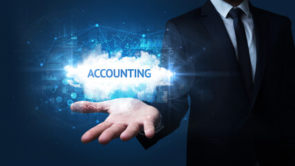 Hand of Businessman holding ACCOUNTING inscription, successful business concept