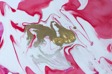 Gold, pink and white marbling pattern. Marble liquid texture.