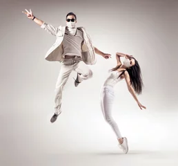 Foto op Plexiglas anti-reflex Two talented dancers wearing hygienic masks © konradbak
