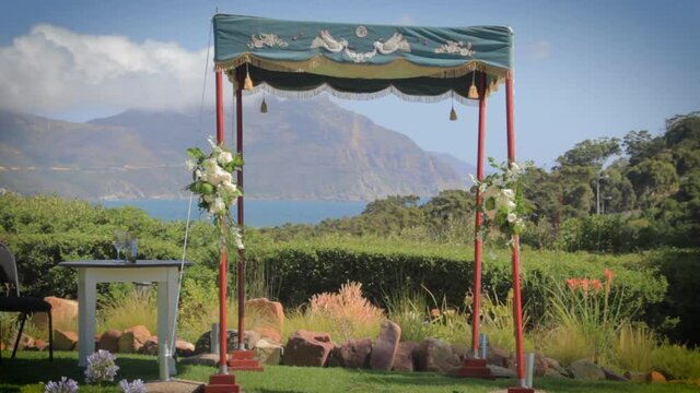 A chuppah canopy at a Jewish wedding.