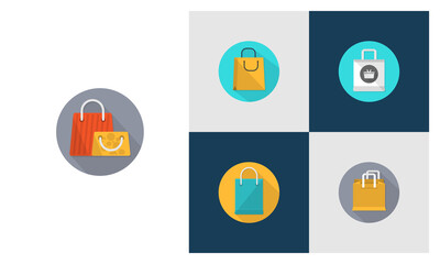 Fototapeta premium Set of Shop bag flat icon vector template, Online Shop icon concepts, Creative design