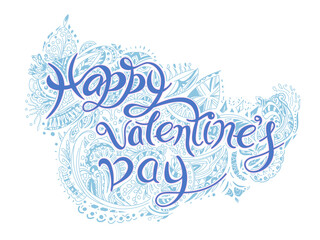 Pink Happy Valentines Day lettering with pattern in heart shape.