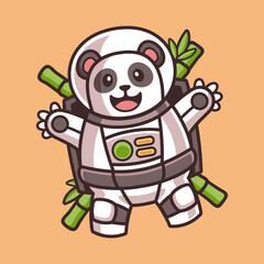 cute panda floating in astronaut costume cartoon character