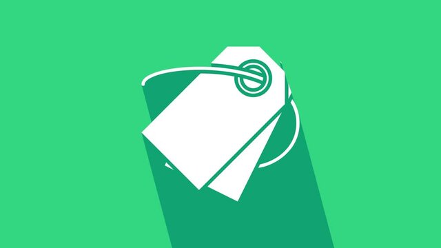 White Blank label template price tag icon isolated on green background. Empty shopping discount sticker. Template discount banner. 4K Video motion graphic animation.