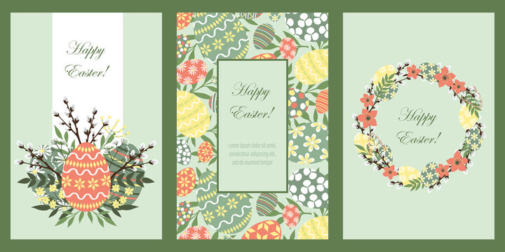 Set of vector cards. Happy easter. Template for postcards, flyers, banners.