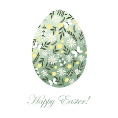 Vector image of an Easter egg with plant elements. Happy easter.