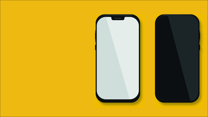 Mockup vector smart phone, with white screen. Golden yellow background. 