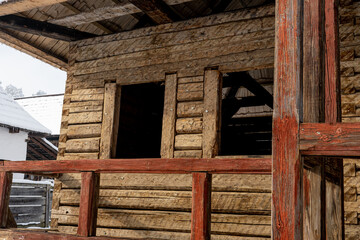 Fototapeta na wymiar traditional Romanian wooden houses under construction