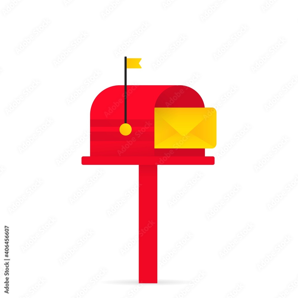 Poster mailbox icon. opened red mailbox with an envelope. vector on isolated white background. eps 10