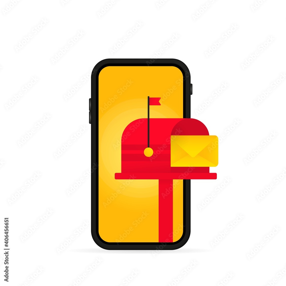 Poster mail box in smartphone screen icon. new email. vector on isolated white background. eps 10