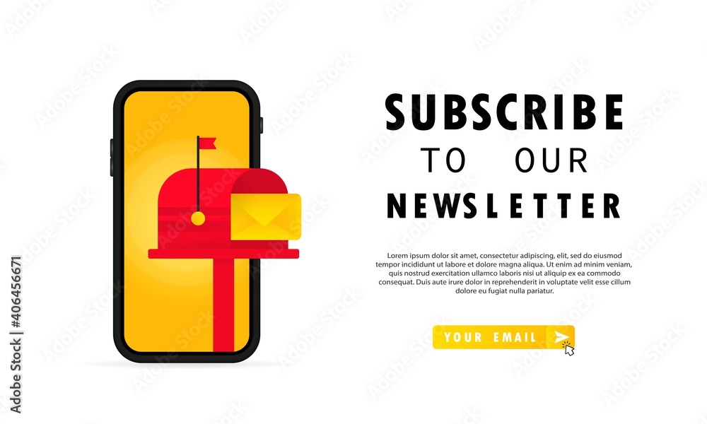 Poster subscribe to our newsletter banner. ui ux design form template with text box and subscription button