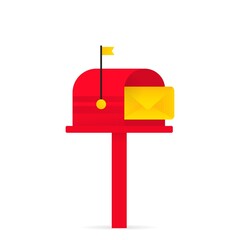 Mailbox icon. Opened red mailbox with an envelope. Vector on isolated white background. EPS 10