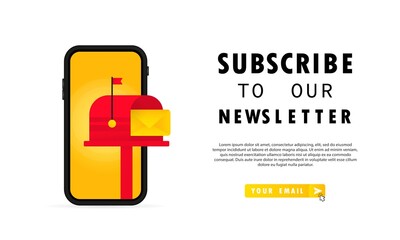 Subscribe to our newsletter banner. UI UX Design form template with text box and subscription button template. Vector on isolated white background. EPS 10