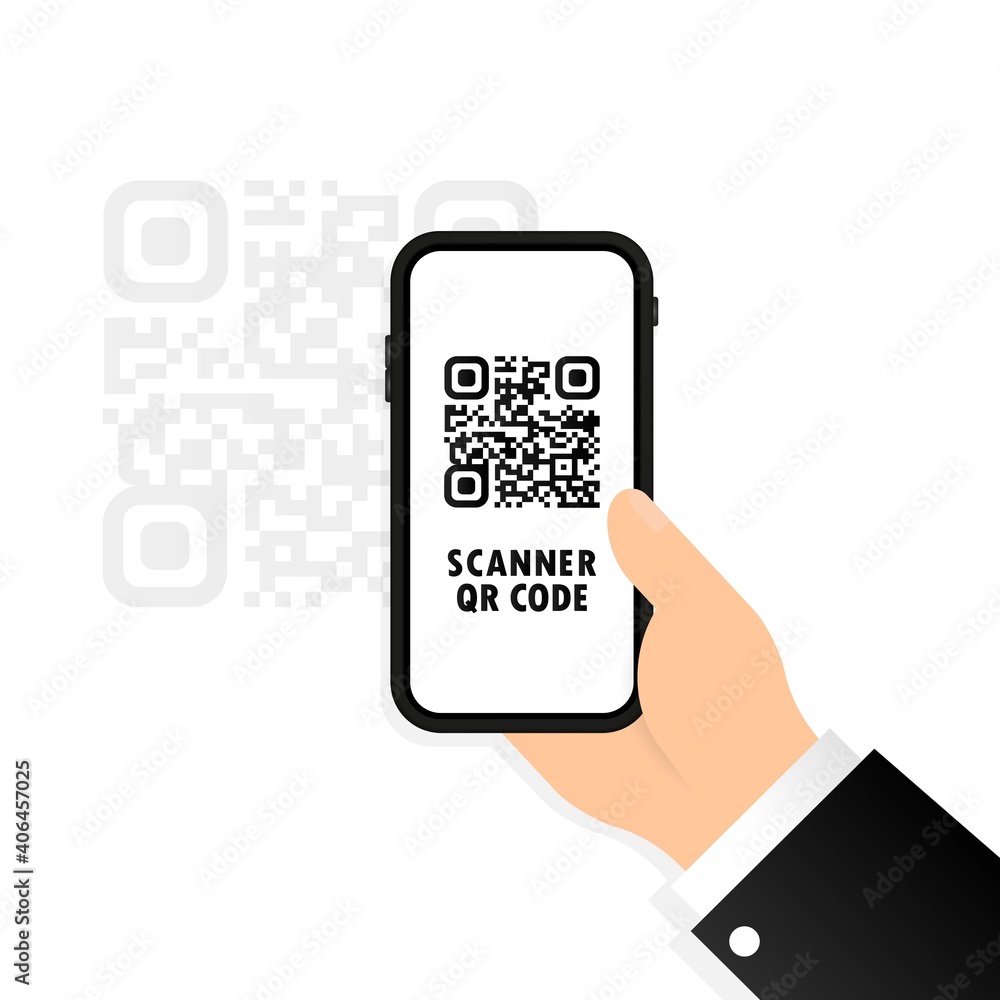 Aufkleber qr scanner icon. mobile phone in hand scans qr code. scan the qrcode using a mobile phone. capture t