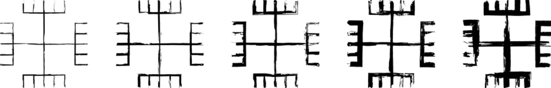 Hands of Svarog or Hands of God symbols. Set of the Alchemical symbols. Black ink handwriting. Vector	