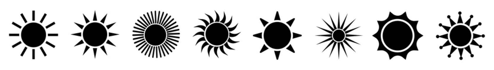 Black silhouette of sun icons. Vector. - obrazy, fototapety, plakaty
