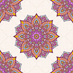 Seamless vector color pattern with mandala. Abstract oriental mandala background. Vintage decorative elements. Islam, Arabic, Indian, ottoman motifs. For textile, fabric and paper.
