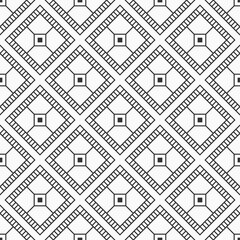 Abstract seamless pattern with symmetric geometric shapes. Repeating tiles, ornament. Modern stylish texture. Vector monochrome background.