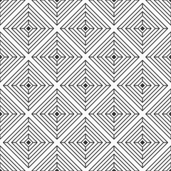 Abstract seamless pattern with symmetric geometric shapes. Repeating tiles, ornament. Modern stylish texture. Vector monochrome background.