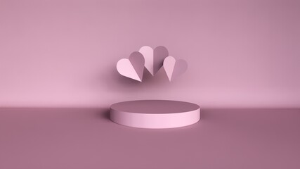 3d rendering podium and frame media social with love, purple background