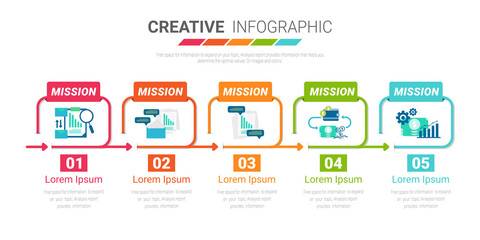 Presentation infographic template with 5 options, vector infographics design and marketing icons can be used for workflow layout, steps or processes.