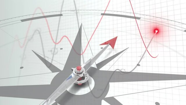 Animation of lines financial data processing and compass spinning