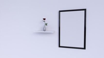 blank frame photo with wall decoration and white background