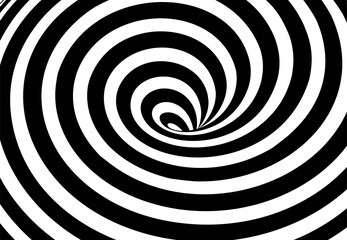 Striped spiral torus on white background. Black stripes on modern circular geometric shape design vector illustration. Graphic optical illusion effect on object with striped pattern