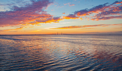 Ripples in the bay water near Skyway Bridge in St. Petersburg, FL