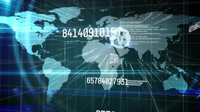 Animation of numbers changing data processing over world map