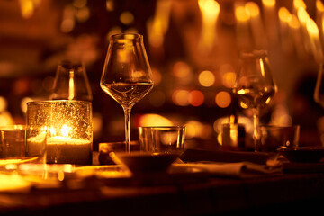 Luxury served evening banquet at modern restaraunt