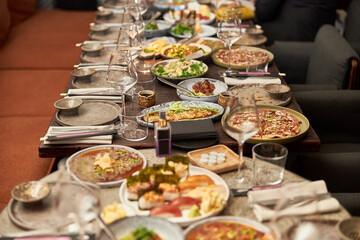 Luxury served evening banquet at modern restaraunt