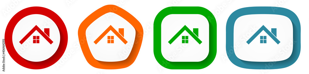 Poster house, roof and window vector icon set, flat design home buttons on white background