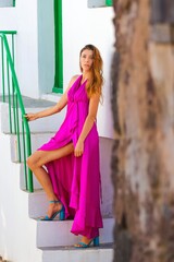 portrait of a woman in a dress in athen greece 