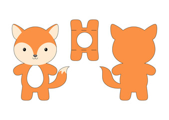 Cute die cut fox chocolate egg holder template. Retail paper box for the easter egg. Printable color scheme. Laser cutting vector template. Isolated vector packaging design illustration.