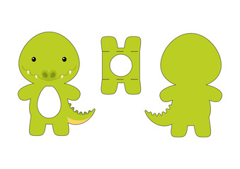 Cute die cut crocodile chocolate egg holder template. Retail paper box for the easter egg. Printable color scheme. Laser cutting vector template. Isolated vector packaging design illustration.