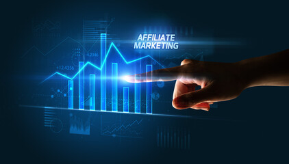 Hand touching AFFILIATE MARKETING button, business concept