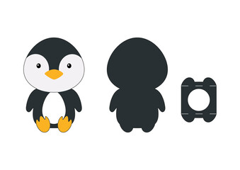 Cute die cut penguin chocolate egg holder template. Retail paper box for the easter egg. Printable color scheme. Laser cutting vector template. Isolated vector packaging design illustration.