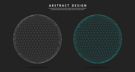 Abstract set circle 3d blue Polygon on dark background. Vector illustration eps 10.