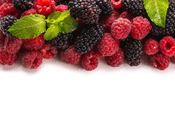 Raspberry, blackberry and mint leaf