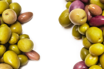 Tasty mix olives background.
