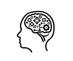 Silhouette of the head and brain on a white background. Technologies. Vector illustration.