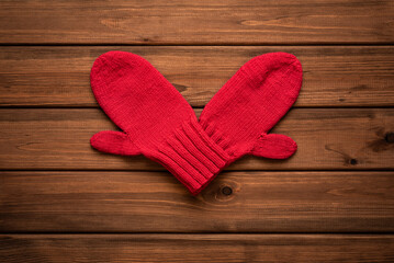 Happy valentines day card with red heart on wooden boards