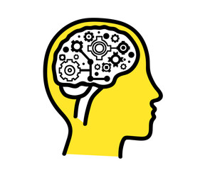 Silhouette of the head and brain on a white background. Technologies. Vector illustration.