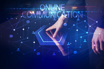 Navigating social networking with ONLINE COMMUNICATION inscription, new media concept