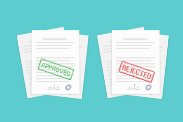 Flat approved rejected document for report design. Vintage vector illustration. Flat vector illustration.