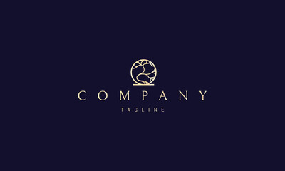 Fototapeta premium Vector golden logo on which an abstract image of a sakura tree in the form of a circle.