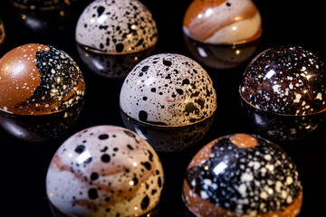 sweet, colorful, glossy candies and handmade chocolates