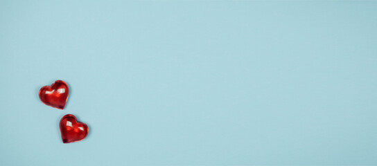 Red hearts on a blue background. Valentine's Day, love.